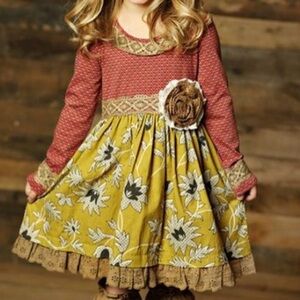 MUSTARD PIE CLOVER TWIRL DRESS SIZE 6 Lace Trim Flower Fall Colors